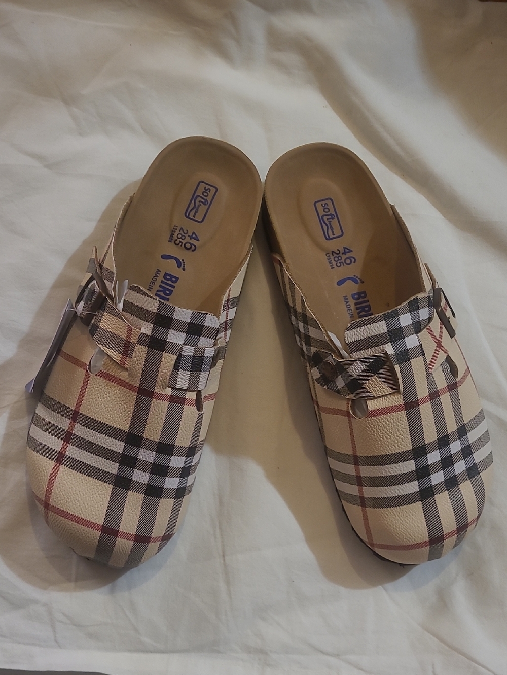 Birkenstock Plaid Slip-On Clogs in Beige, Black and Red